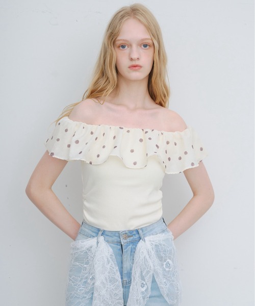 HEIREN(ヘイレーン)の「ドットフリルオフショルトップス(Tシャツ/カットソー・レディース・ホワイト/ミント・FREE)」の17枚目の写真