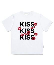 KISS KISS KISSプリントオーバーサイズ半袖Tシャツホワイト
