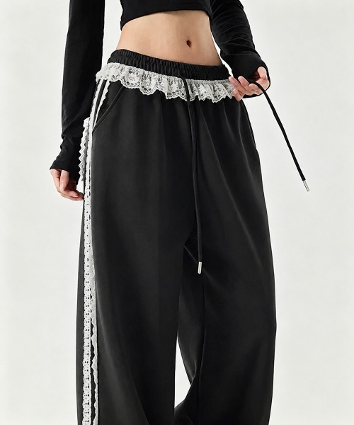 Miniministore(ミニミニストア)の「ワイドスウェットパンツ脚長 レースライン(スウェットパンツ・レディース・ブラック/グレー/ネイビー・FREE)」の7枚目の写真