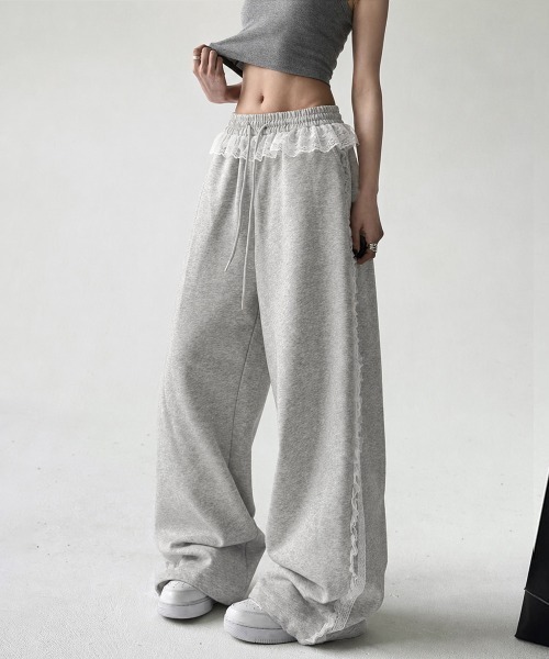 Miniministore(ミニミニストア)の「ワイドスウェットパンツ脚長 レースライン(スウェットパンツ・レディース・ブラック/グレー/ネイビー・FREE)」の12枚目の写真