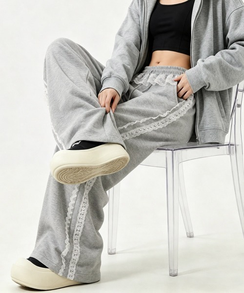 Miniministore(ミニミニストア)の「ワイドスウェットパンツ脚長 レースライン(スウェットパンツ・レディース・ブラック/グレー/ネイビー・FREE)」の17枚目の写真