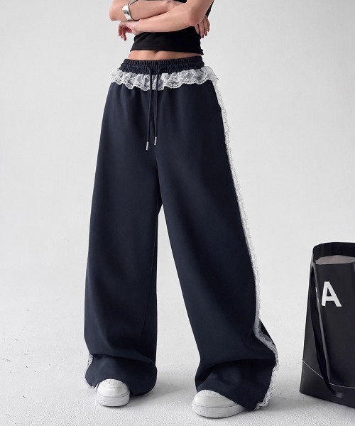 Miniministore(ミニミニストア)の「ワイドスウェットパンツ脚長 レースライン(スウェットパンツ・レディース・ブラック/グレー/ネイビー・FREE)」の19枚目の写真