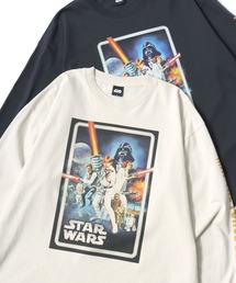 Disney/ディズニー スターウォーズ オーバーサイズ ピグメント風 ヴィンテージ加工 ロゴ ワンポイント 袖/フロント/バックプリント 長袖Tシャツ/ロンT/レディース メンズ