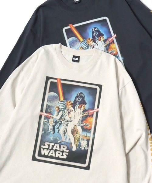 STAR WARS(スターウォーズ)の「Disney/ディズニー スターウォーズ オーバーサイズ ピグメント風 ヴィンテージ加工 ロゴ ワンポイント 袖/フロント/バックプリント 長袖Tシャツ/ロンT/レディース メンズ(Tシャツ/カットソー・レディース・ホワイト系その他/ブラック系その他/ブラック系その他2/ホワイト系その他2・M/L/LL)」の2枚目の写真