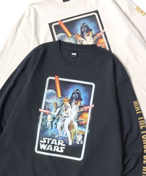 STAR WARS(スターウォーズ)の「Disney/ディズニー スターウォーズ オーバーサイズ ピグメント風 ヴィンテージ加工 ロゴ ワンポイント 袖/フロント/バックプリント 長袖Tシャツ/ロンT/レディース メンズ(Tシャツ/カットソー・レディース・ホワイト系その他/ブラック系その他/ブラック系その他2/ホワイト系その他2・M/L/LL)」の4枚目の写真
