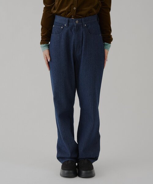 WHIMSIC（ウィムジック）の「【UNISEX/2サイズ展開】ストライプデニムスラッカーパンツ（デニムパンツ・メンズ・インディゴブルー/ブラック・2/1）」の6枚目の写真