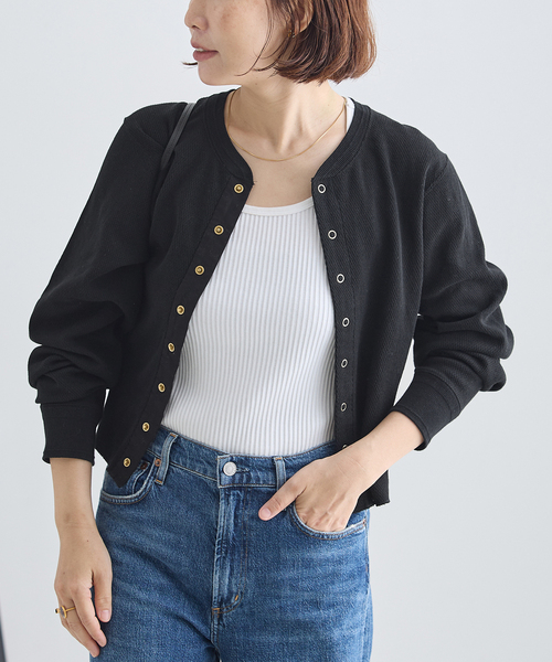 journal standard L'essage(ジャーナルスタンダードレサージュ)の「サーマルクルーネックロングTシャツ(Tシャツ/カットソー・レディース・ブラック/アイボリー・FREE)」の5枚目の写真