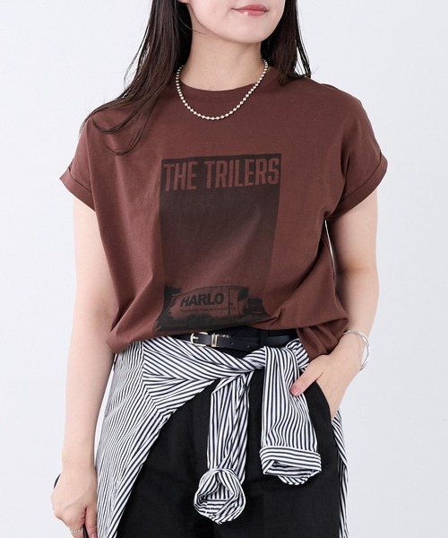 MICA&DEAL(マイカ&ディール)の「フォトプリントフレンチスリーブTシャツ(Tシャツ/カットソー・レディース・ブラウン/ホワイト・FREE)」の2枚目の写真