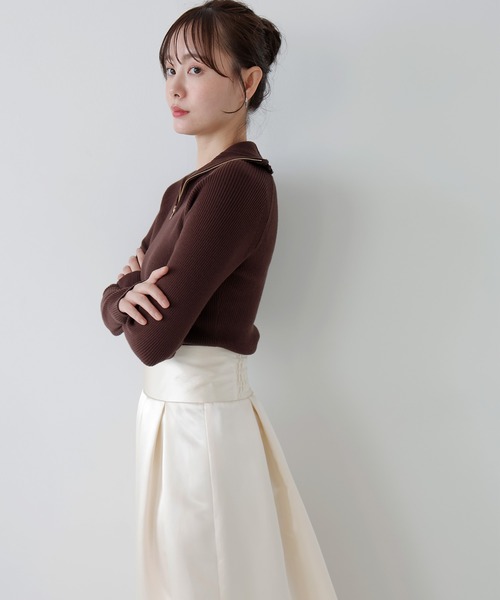 AMUU. PRECIEUSE(アムープレシューズ)の「ハイネックジップニットプルオーバー(ニット/セーター・レディース・ピンク/ブラウン/アイボリー/チャコールグレー/ボルドー・FREE)」の12枚目の写真