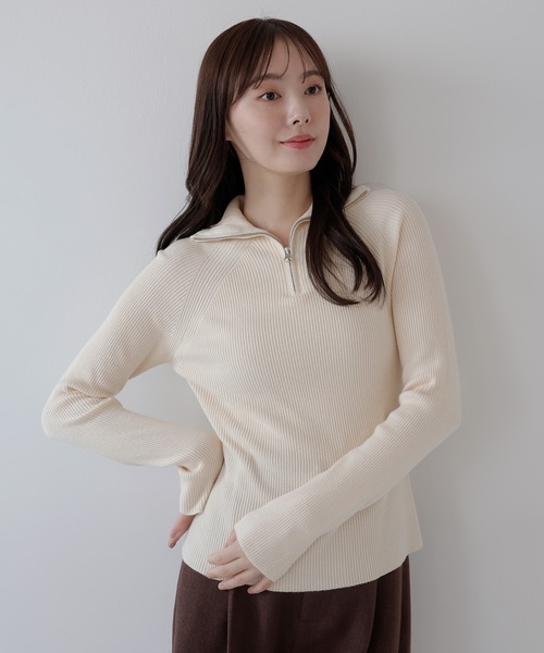AMUU. PRECIEUSE(アムープレシューズ)の「ハイネックジップニットプルオーバー(ニット/セーター・レディース・ピンク/ブラウン/アイボリー/チャコールグレー/ボルドー・FREE)」の6枚目の写真