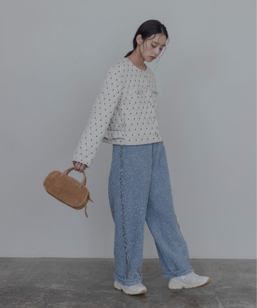 Eimee Law(エイミーロウ)の「ダイヤキルト バックフリル中綿ジャケット(ノーカラージャケット・レディース・アイボリー/ブラウン/ブラック・FREE)」の5枚目の写真