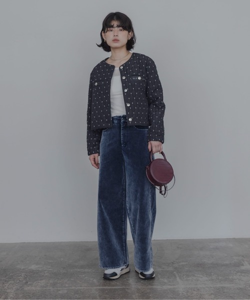 Eimee Law(エイミーロウ)の「ダイヤキルト バックフリル中綿ジャケット(ノーカラージャケット・レディース・アイボリー/ブラウン/ブラック・FREE)」の20枚目の写真