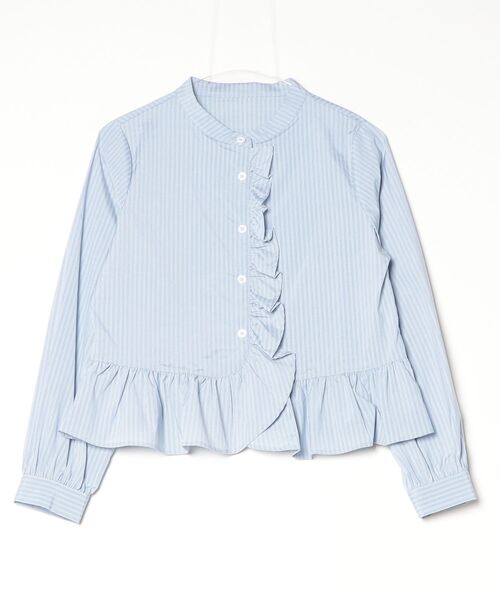 TRUDEA(トルディア)の「フリルシャツブラウス(チェック/ストライプ/無地)(シャツ/ブラウス・レディース・ブルー/サックスブルー/ブラック・MEDIUM)」の10枚目の写真