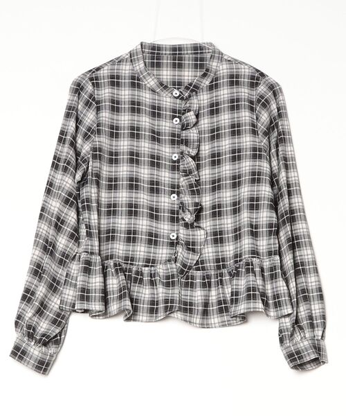 TRUDEA(トルディア)の「フリルシャツブラウス(チェック/ストライプ/無地)(シャツ/ブラウス・レディース・ブルー/サックスブルー/ブラック・MEDIUM)」の11枚目の写真