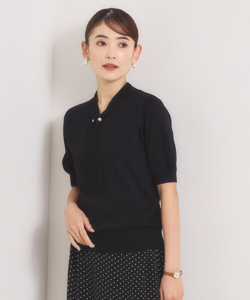 ITS'DEMO（イッツデモ）の「レース付きボウタイ5分袖ニット（ニット/セーター・レディース・ピンク系/ダークブラウン/ブラック/オフホワイト・00）」の11枚目の写真
