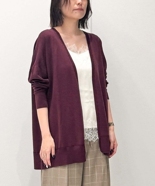 MICHEL KLEIN(ミッシェル・クラン)の「ホールガーメント(R)着流しカーディガン(スウェット・レディース・ライトグレー/ブラック/ボルドー・38)」の1枚目の写真