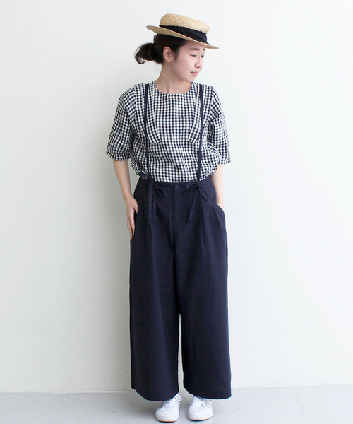 maison de plage（メゾンドプラージュ）の「MDP コットン/リネン　たっぷり吊りパンツ（その他パンツ・レディース・ベージュ/ネイビー・FREE）」の3枚目の写真