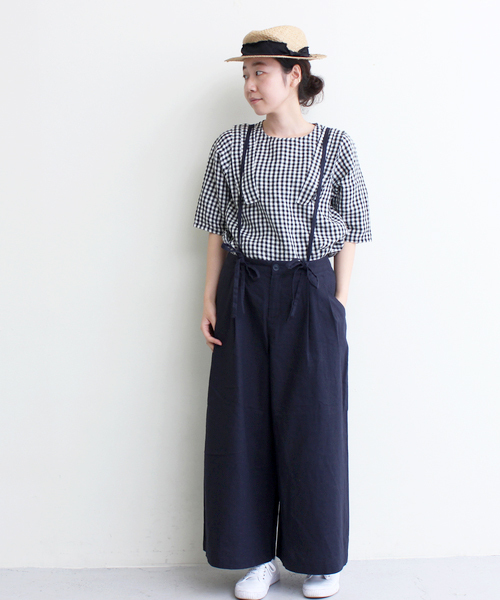 maison de plage（メゾンドプラージュ）の「MDP コットン/リネン　たっぷり吊りパンツ（その他パンツ・レディース・ベージュ/ネイビー・FREE）」の4枚目の写真