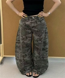 ラインストーン迷彩柄デニムワイドパンツ