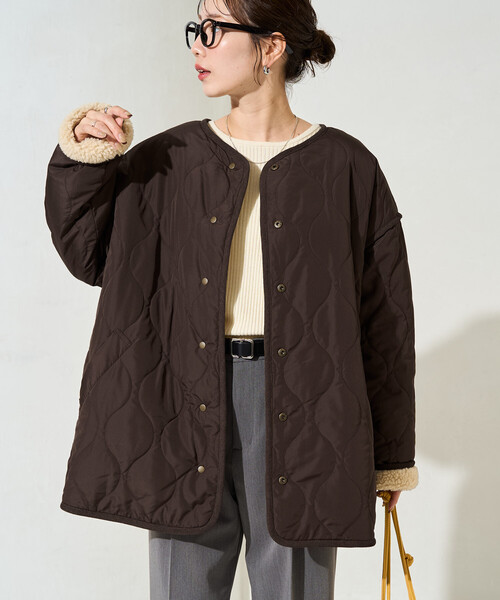 セール】限定展開 リバーシブル ボア キルティング パイピング コート