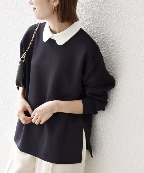 SHIPS any（シップス エニィ）の「〈洗濯機可能〉バイカラー ロング スリーブ プルオーバー（Tシャツ/カットソー・レディース・ライトグレー/ネイビー/ナチュラル・ONE SIZE）」の19枚目の写真