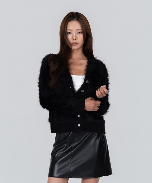 PHOS333(フォースサンサンサン)の「Wショートヘアリーカーディガン/ブラック(カーディガン/ボレロ・レディース・その他・LARGE)」の1枚目の写真