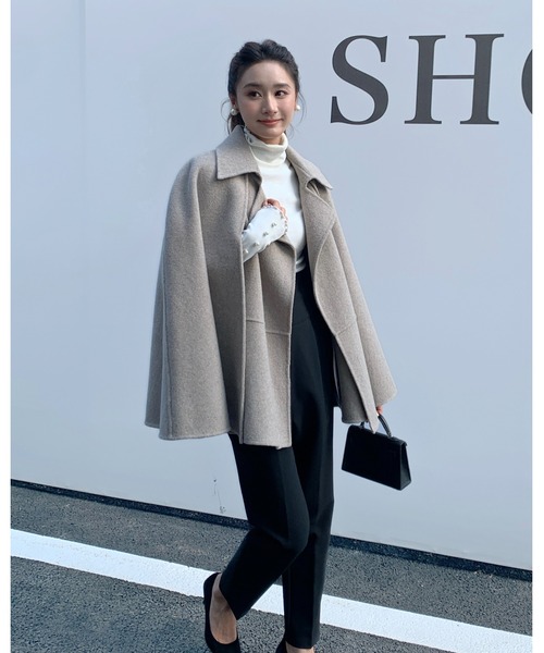BIRTHDAY BASH（バースデイバッシュ）の「ALETTA 3WAY CAPE COAT（アレッタ3WAYケープコート）（ポンチョ・レディース・ベージュ/ブラック・FREE）」の9枚目の写真
