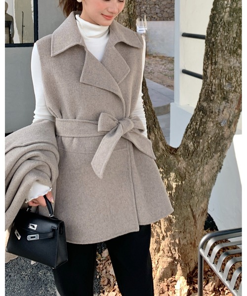 BIRTHDAY BASH（バースデイバッシュ）の「ALETTA 3WAY CAPE COAT（アレッタ3WAYケープコート）（ポンチョ・レディース・ベージュ/ブラック・FREE）」の15枚目の写真