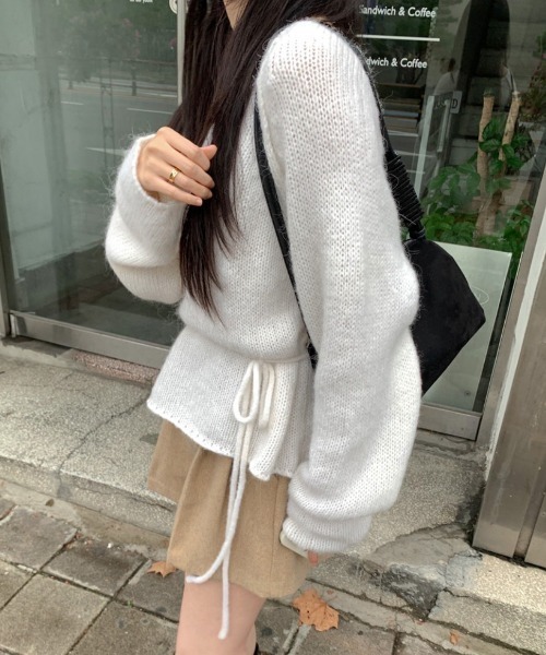 FLINEA(フリネア)の「リボンセーター(ニット/セーター・レディース・オフホワイト/ピンク・FREE)」の6枚目の写真