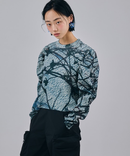NON TOKYO（ノントーキョー）の「PRINT RIB PUFF SLEEVE C/S（Tシャツ/カットソー・レディース・ブルー系/グリーン系・FREE）」の2枚目の写真