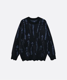 Distressed Ripped Jacquard Neck Sweater