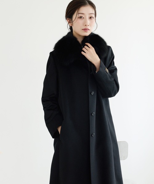 sankyo shokai(サンキョウショウカイ)の「カシミヤステンカラーロングコートファー付き(その他アウター・レディース・ブラック・11号/9号/13号)」の1枚目の写真