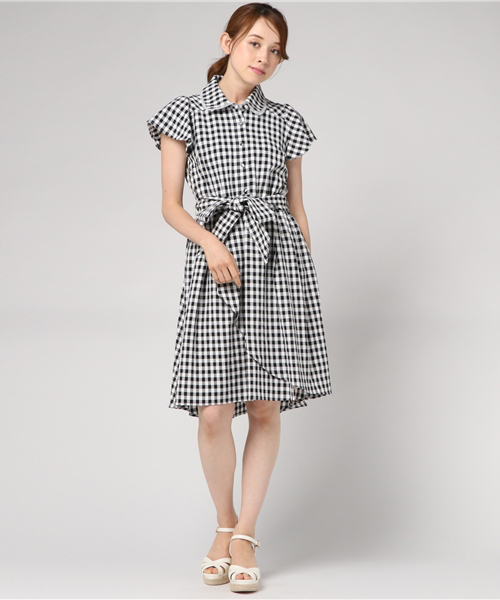 LODISPOTTO(ロディスポット)の「ラッフルシャツワンピース(シャツワンピース・レディース・ブラック/ライトブルー・MEDIUM)」の1枚目の写真