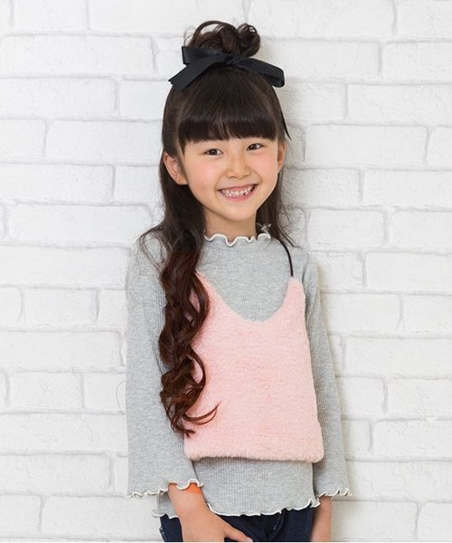 apres les cours（アプレレクール）の「ファービスチェ付き長袖Tシャツ（Tシャツ/カットソー・キッズ・ピンク/オフホワイト・100/120/110/90/130/140/80）」の2枚目の写真