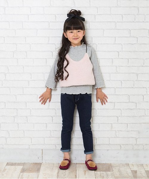 apres les cours（アプレレクール）の「ファービスチェ付き長袖Tシャツ（Tシャツ/カットソー・キッズ・ピンク/オフホワイト・100/120/110/90/130/140/80）」の5枚目の写真