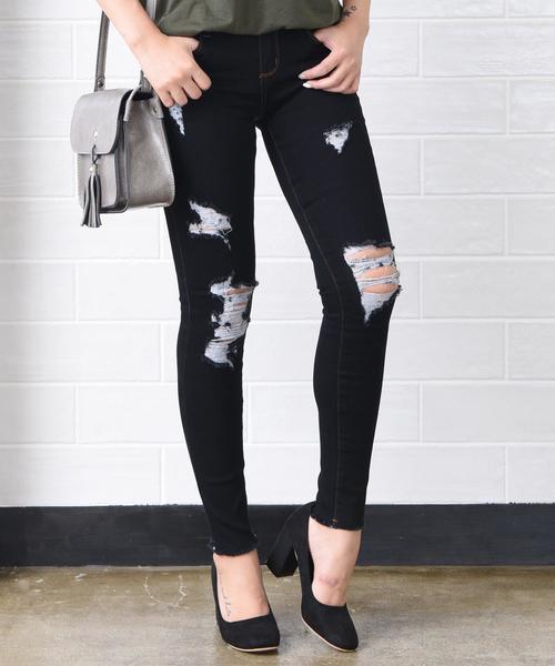 Doula Doula（ドゥーラドゥーラ）の「クラッシュストレッチデニムパンツ（デニムパンツ・レディース・ホワイト/ワンウォッシュ/ネイビー/ブラック/インディゴブルー・M/L/LL/XXS/XS/S）」の3枚目の写真