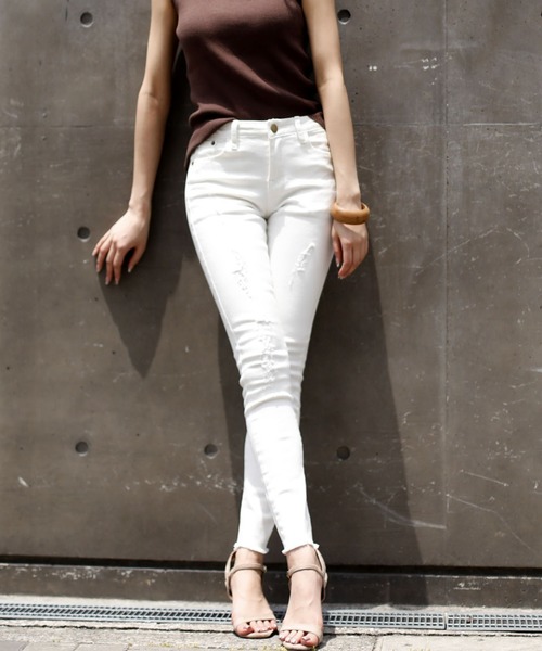 Doula Doula（ドゥーラドゥーラ）の「クラッシュストレッチデニムパンツ（デニムパンツ・レディース・ホワイト/ワンウォッシュ/ネイビー/ブラック/インディゴブルー・M/L/LL/XXS/XS/S）」の2枚目の写真