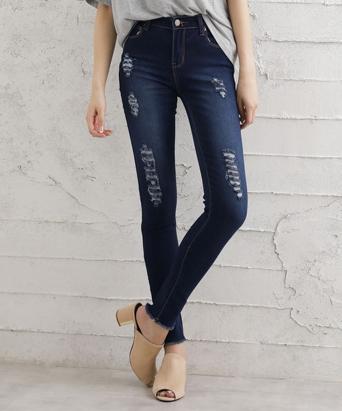 Doula Doula（ドゥーラドゥーラ）の「クラッシュストレッチデニムパンツ（デニムパンツ・レディース・ホワイト/ワンウォッシュ/ネイビー/ブラック/インディゴブルー・M/L/LL/XXS/XS/S）」の4枚目の写真