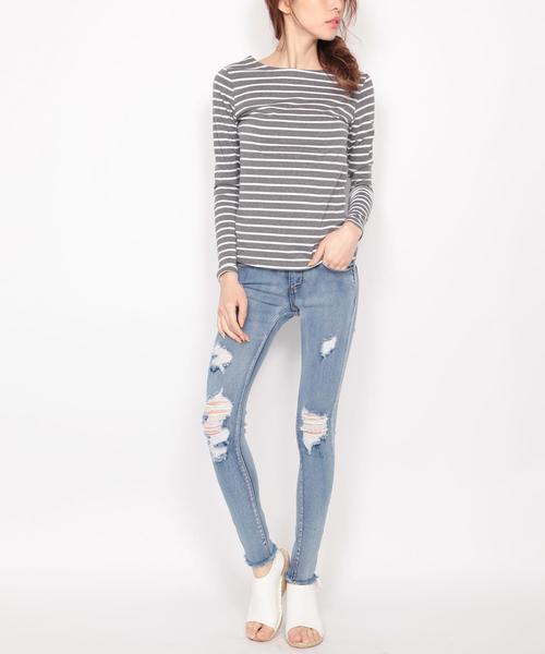 Doula Doula（ドゥーラドゥーラ）の「クラッシュストレッチデニムパンツ（デニムパンツ・レディース・ホワイト/ワンウォッシュ/ネイビー/ブラック/インディゴブルー・M/L/LL/XXS/XS/S）」の9枚目の写真