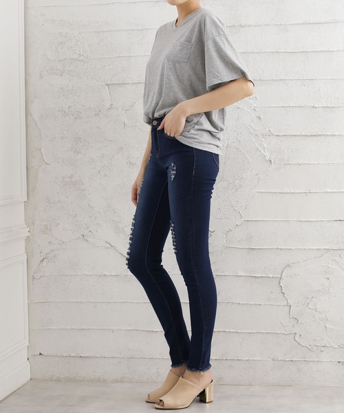 Doula Doula（ドゥーラドゥーラ）の「クラッシュストレッチデニムパンツ（デニムパンツ・レディース・ホワイト/ワンウォッシュ/ネイビー/ブラック/インディゴブルー・M/L/LL/XXS/XS/S）」の6枚目の写真