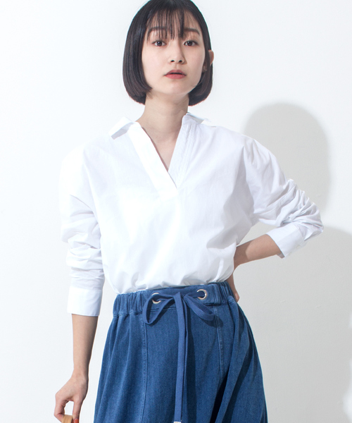 Furryrate（ファーリーレート）の「抜き衿ロングカフスシャツ		 		（シャツ/ブラウス・レディース・ストライプ/オフホワイト/チェック・FREE）」の2枚目の写真