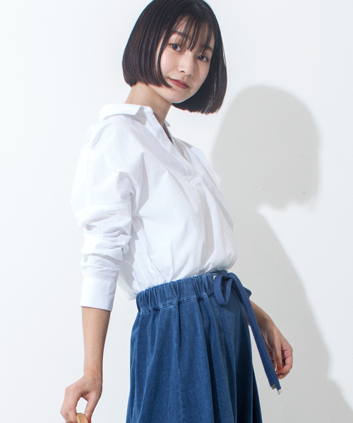 Furryrate（ファーリーレート）の「抜き衿ロングカフスシャツ		 		（シャツ/ブラウス・レディース・ストライプ/オフホワイト/チェック・FREE）」の4枚目の写真