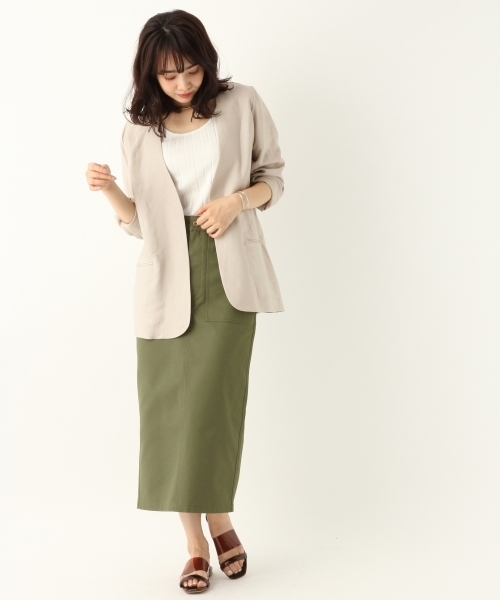 A part by(アパートバイ)の「LiRyノーカラージャケット 786941(ノーカラージャケット・レディース・ライトベージュ/ネイビー・FREE)」の3枚目の写真