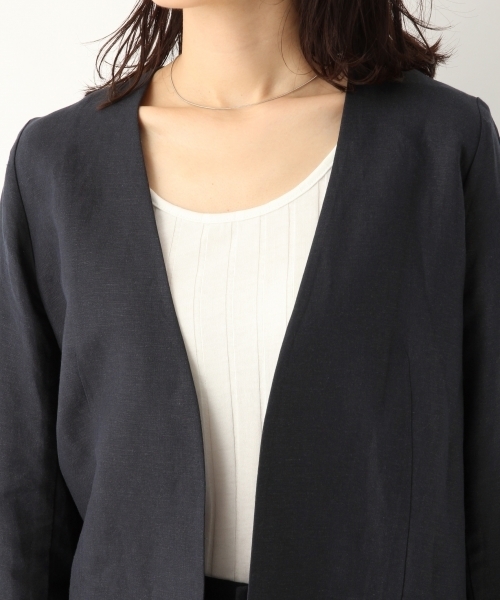 A part by(アパートバイ)の「LiRyノーカラージャケット 786941(ノーカラージャケット・レディース・ライトベージュ/ネイビー・FREE)」の8枚目の写真