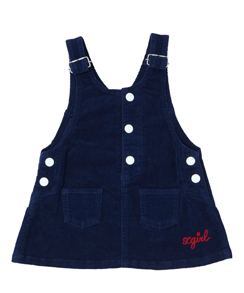 X-girl Stages（エックスガールステージス）の「CORDUROY SALOPETTE SKIRT （4T～7T）（スカート・キッズ・ネイビー/イエロー/ピンク・4T/5T/6T/7T）」の2枚目の写真