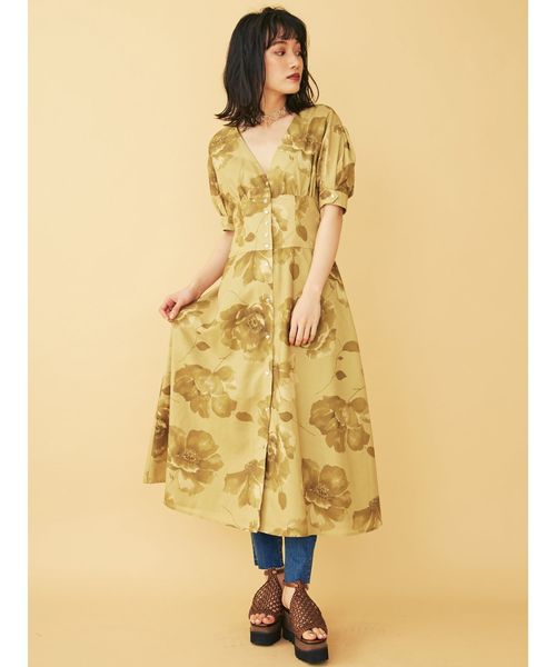 MURUA（ムルーア）の「ドリーフラワーガウンワンピース（ワンピース・レディース・ブラウン/マスタード・FREE）」の2枚目の写真