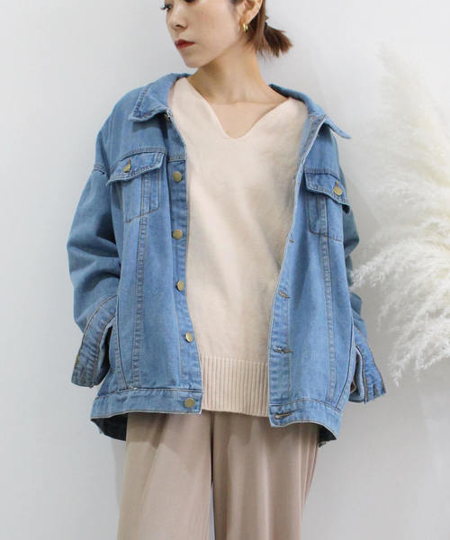 c.u.l(シーユーエル)の「【c.u.l】Gジャン オーバーサイズデニムジャケット ビッグシルエット chw758(デニムジャケット・レディース・ブルー・FREE)」の5枚目の写真