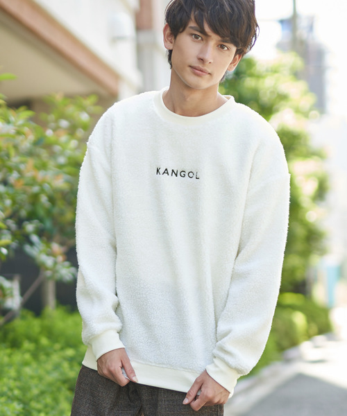 KANGOL(カンゴール)の「KANGOL シープボア オーバーサイズトレーナー フリース ビッグシルエット ドロップショルダー(スウェット・メンズ・オフホワイト/ブラック/杢グレー/キャメル/オリーブ/ネイビー・M/L)」の2枚目の写真