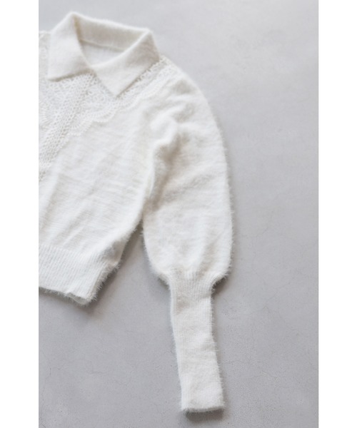 cawaii(カワイイ)の「モヘア風Vネックレースの襟付きニットトップ(ニット/セーター・レディース・ホワイト/ブラック・FREE)」の9枚目の写真