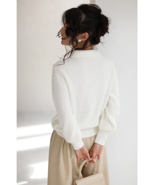 cawaii(カワイイ)の「モヘア風Vネックレースの襟付きニットトップ(ニット/セーター・レディース・ホワイト/ブラック・FREE)」の13枚目の写真